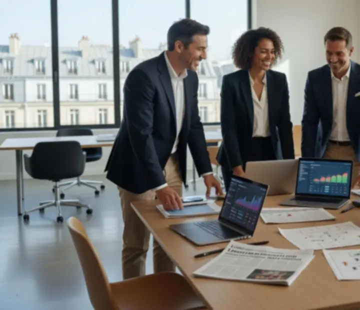 Rédacteurs sportifs travaillant en studio éditorial