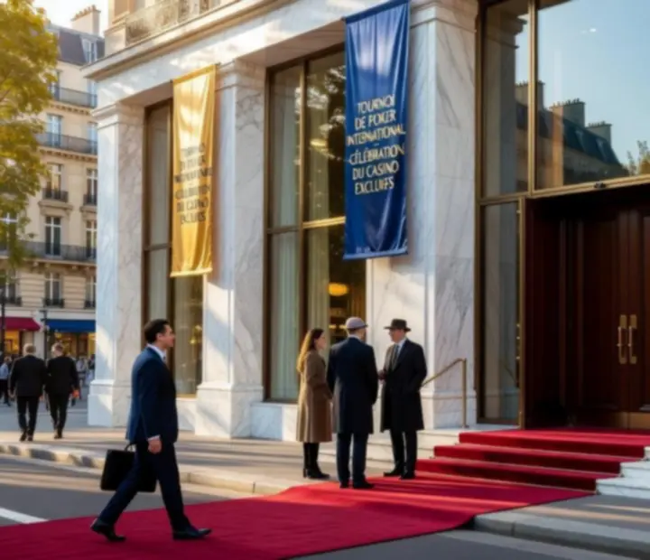 Salle de casino française lumineuse, tables de cartes et éclairage studio pour les tournois