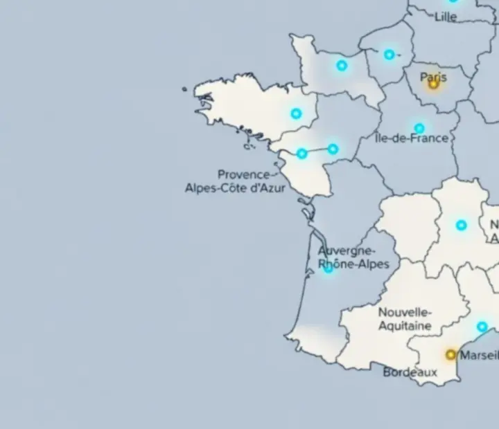 Carte stylisée de la France mettant en évidence les grandes régions qui accueillent des tournois de cartes physiques